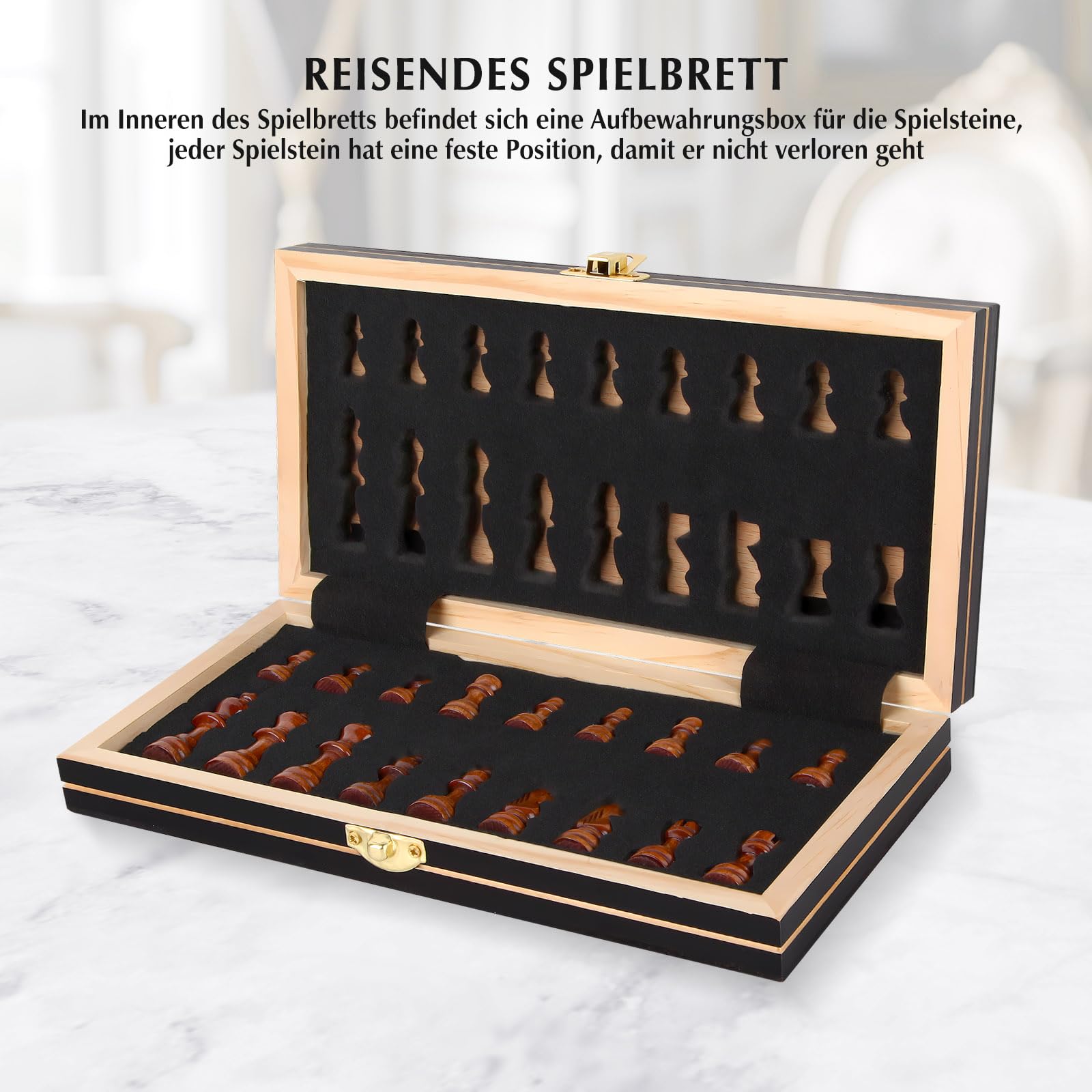 Wooden Chess Set for Adults OOCOME Magnetic Travel Chess Board Foldable Boards Game with Portable Storage Board for Beginners Gift for Children Family and Friends - Image 4