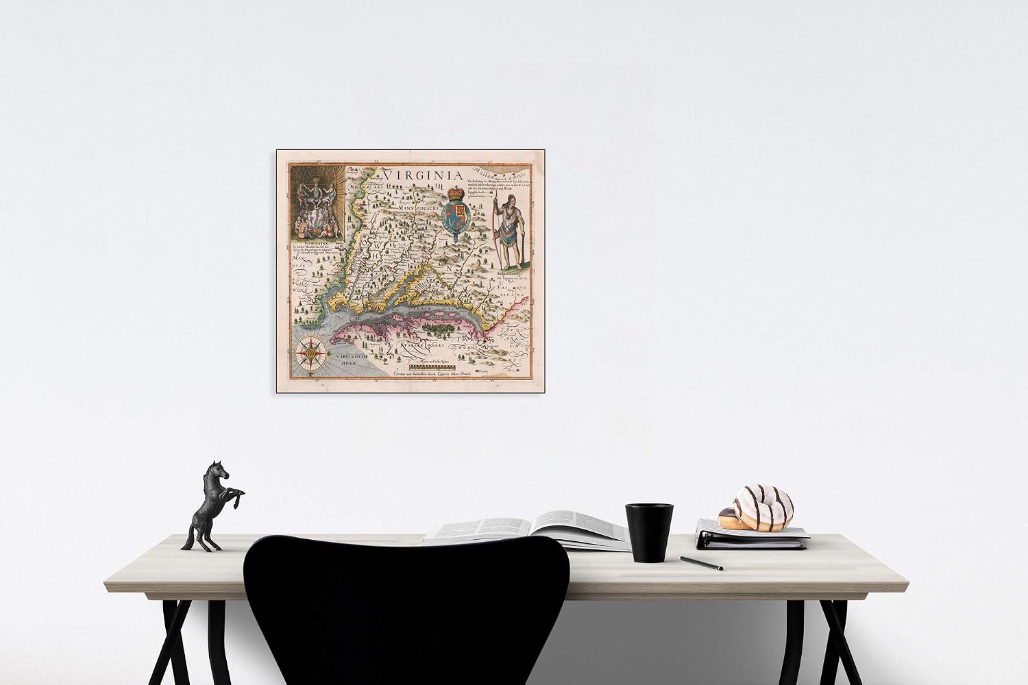 Historic Map - Virginia, 1627, John Smith - Vintage Wall Art 24in x 20in