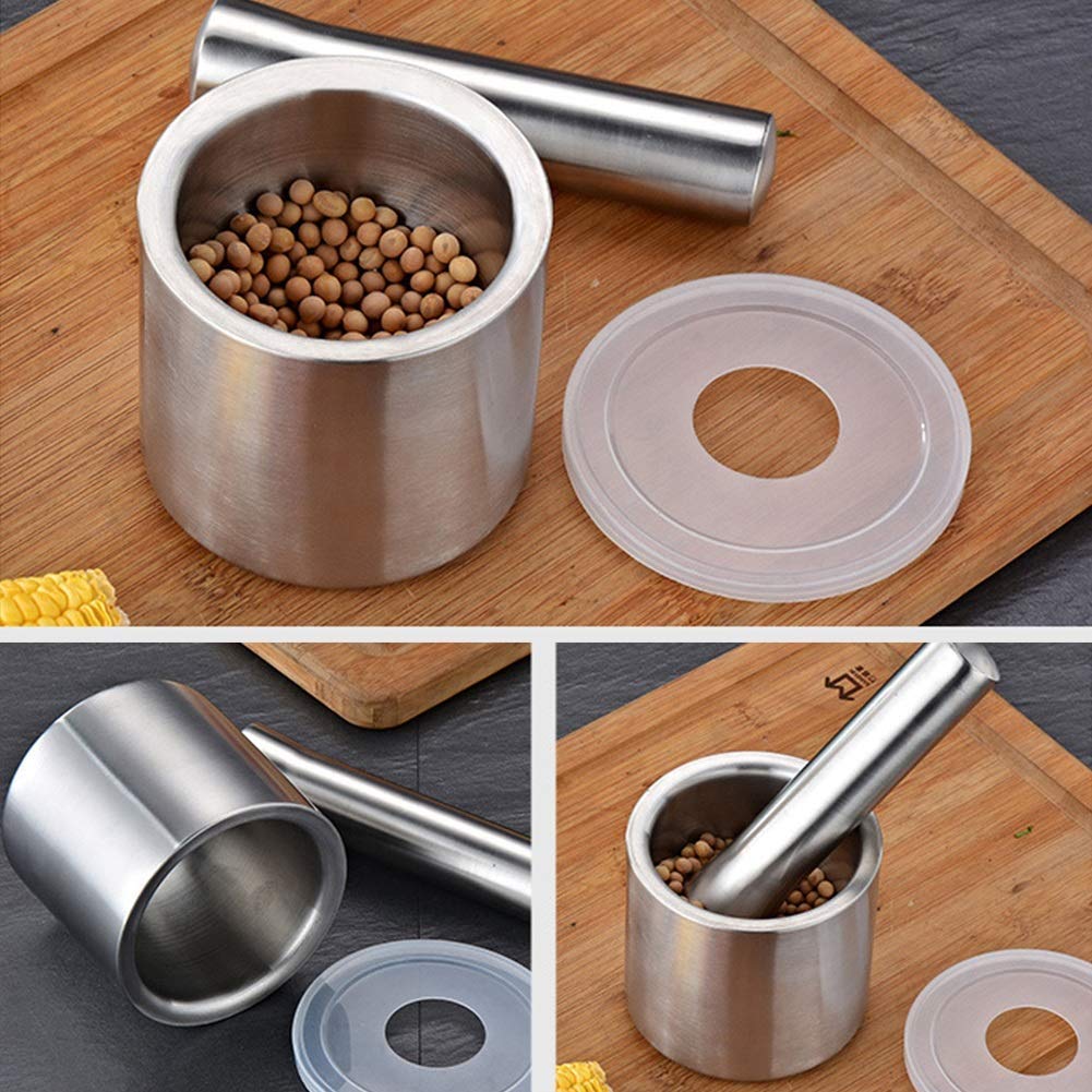 Molinillo de Hierbas for Farmacia, Molinillo de Especias, mortero triturador de ajo, contenedor, Pastilla Manual de Acero Inoxidable, Cocina con Cubierta