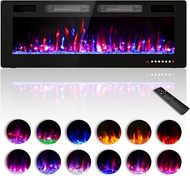 Zionheat 50 inch Ultra Thin Electric Fireplace-Wall Fireplace for Living Room-Fireplace Freestanding/Inserts/Wall Mounted with Remote Control, Timer, Dimmer, 12 Flame Colors, 750/1500W