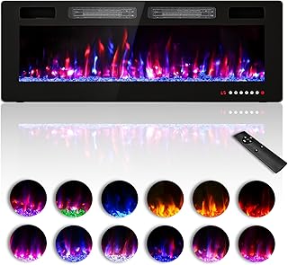 Zionheat 50 inches Electric Fireplace-Wall Fireplace for Living Room-Fireplace Freestanding/Inserts/Wall Mounted with Remote Control, Timer, Dimmer, 12 Flame Colors, 750/1500W, Ultra Thin