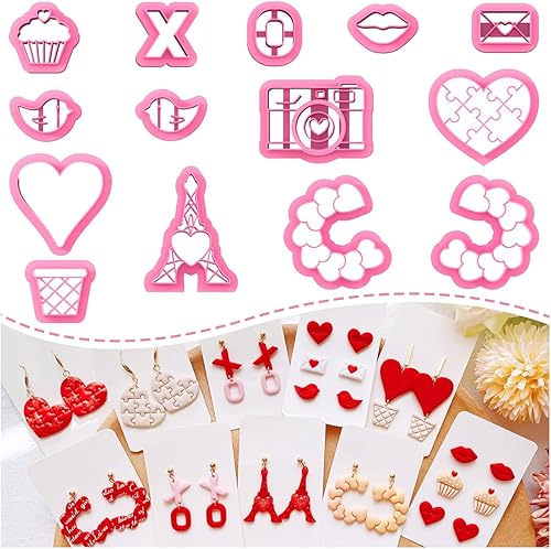 Cortadores de Arcilla Polimérica Keoker para el Día de San Valentín, Cortadores de Arcilla Polimérica para San Valentín para Hacer Aretes, 14 Formas