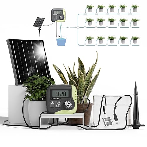 WS-1 Kit de riego por goteo, sistema de riego automático alimentado por energía solar de 5 W, temporizador de agua fácil de bricolaje para plantas