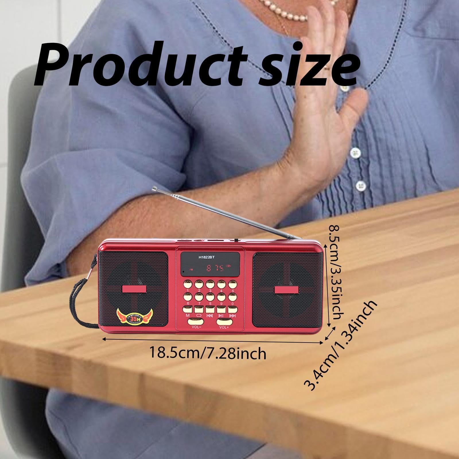 predolo Radio portátil, Ligera, Compatible con Tarjeta TF y USB Recargable con Altavoz, compacta para Correr y Caminar al Libre, Rojo