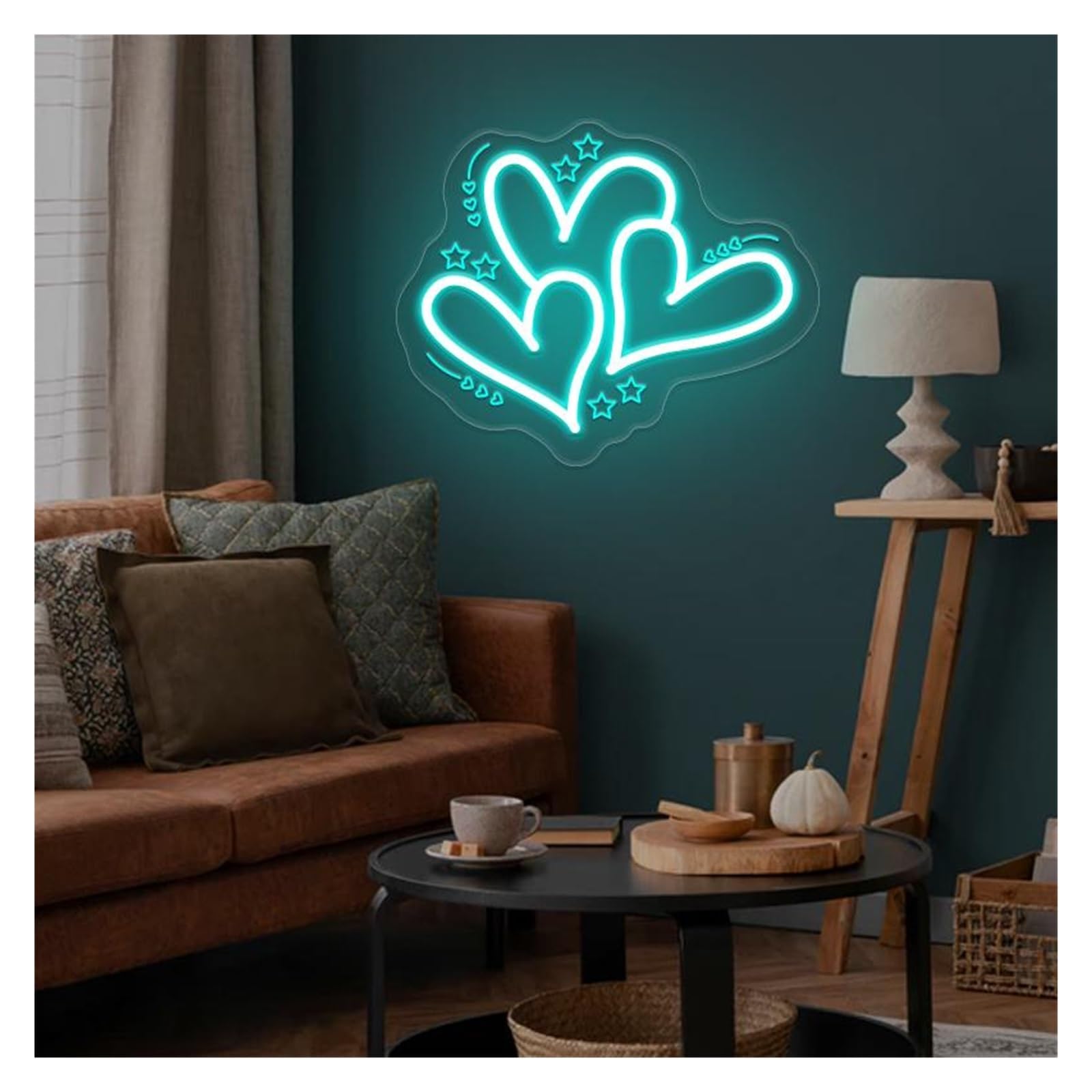 SHOUXI Sign Lamp Three Heart Neon Sign, Suitable for Minimalist Home Decor with Brightness Adjustable 31cmx38cm