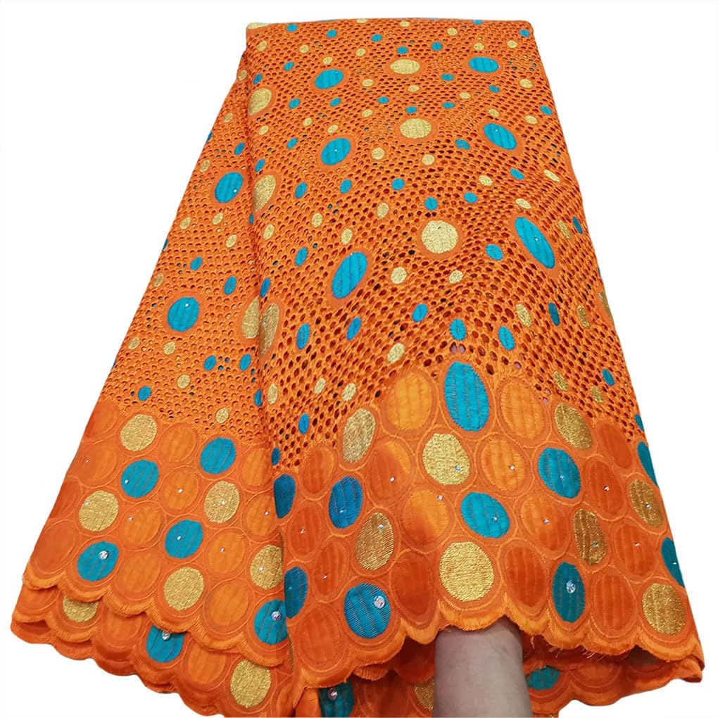 Moda 100% Tela De Encaje De Gasa De Algodón 2,5 Yardas Vestido De Fiesta Bordado De Piedras Materiales De Encaje Nigeriano