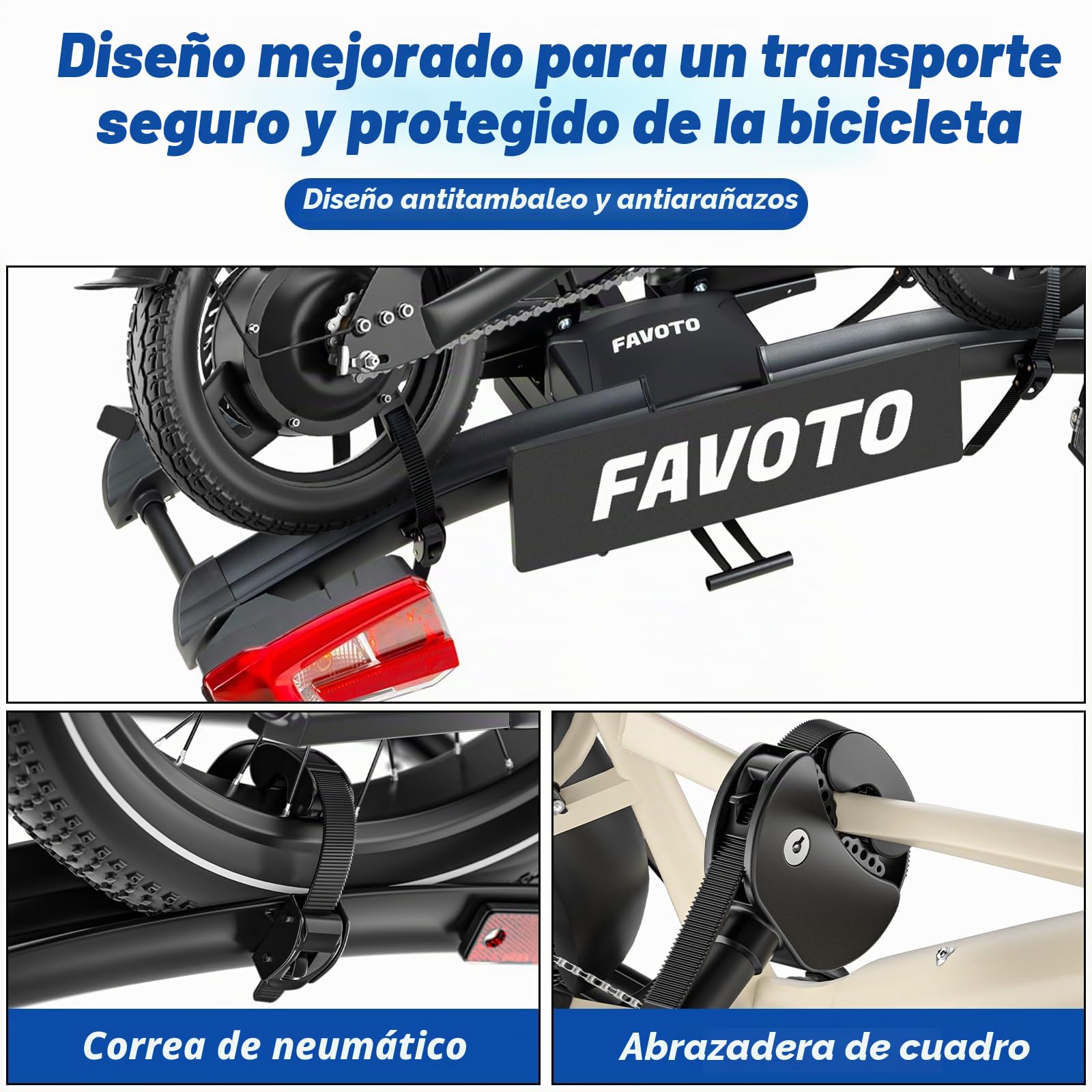 Favoto Portabicicletas E-Bike con Rampa Plegable – Soporte de Bola para 2 Bicis (60kg), Aluminio, Antirrobo, Luces 13 Pines y Soporte Matrícula