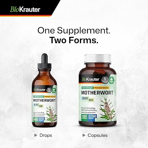 Miniatura 8 de BIO KRAUTER Motherwort Cápsulas 1200 mg - 100 unidades - Suplemento de hierbas Motherwort - Promueve la relajación - Cápsulas de apoyo para mujeres