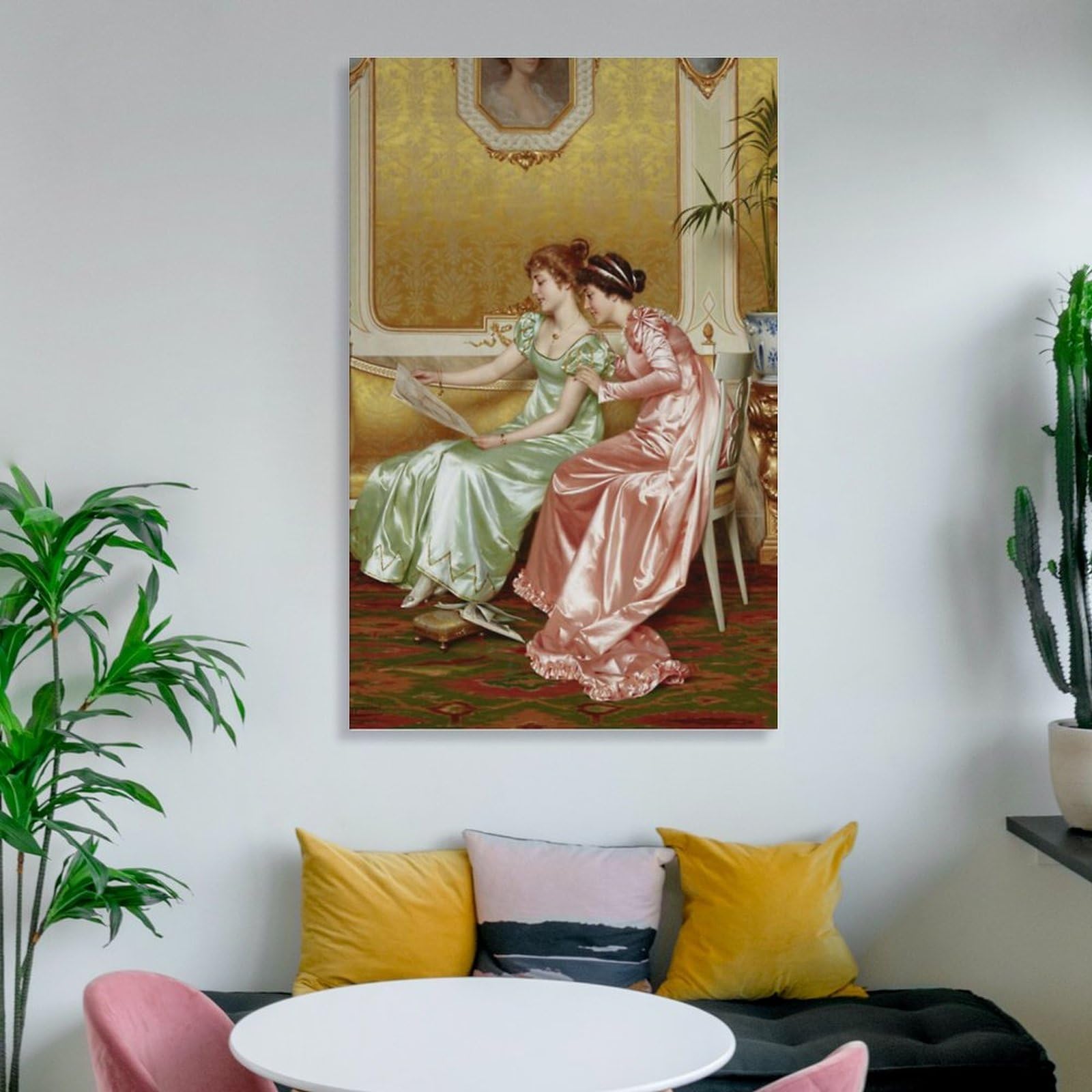 Vittorio Reggianini - Dos elegantes damas jóvenes en un interior examinando una revista, póster de lienzo, póster de pared, impresión artística para el hogar, decoración moderna, 60 x 90 cm