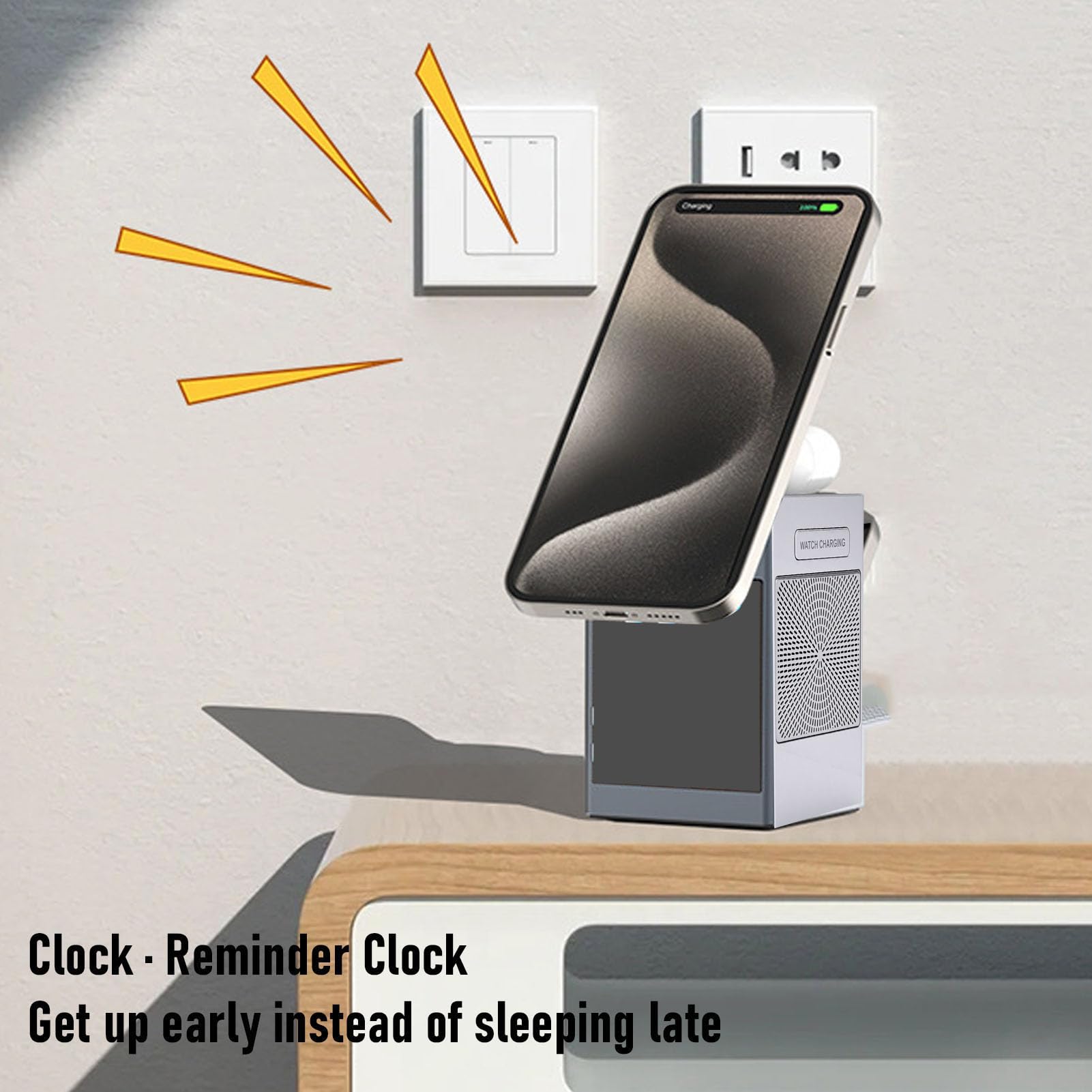 Fafeicy Station de Recharge sans Fil, Haut-Parleur Bluetooth avec Réveil Numérique et Affichage Pixel, pour écouteurs de Montre de Téléphone Intelligent, Chargeur Qi