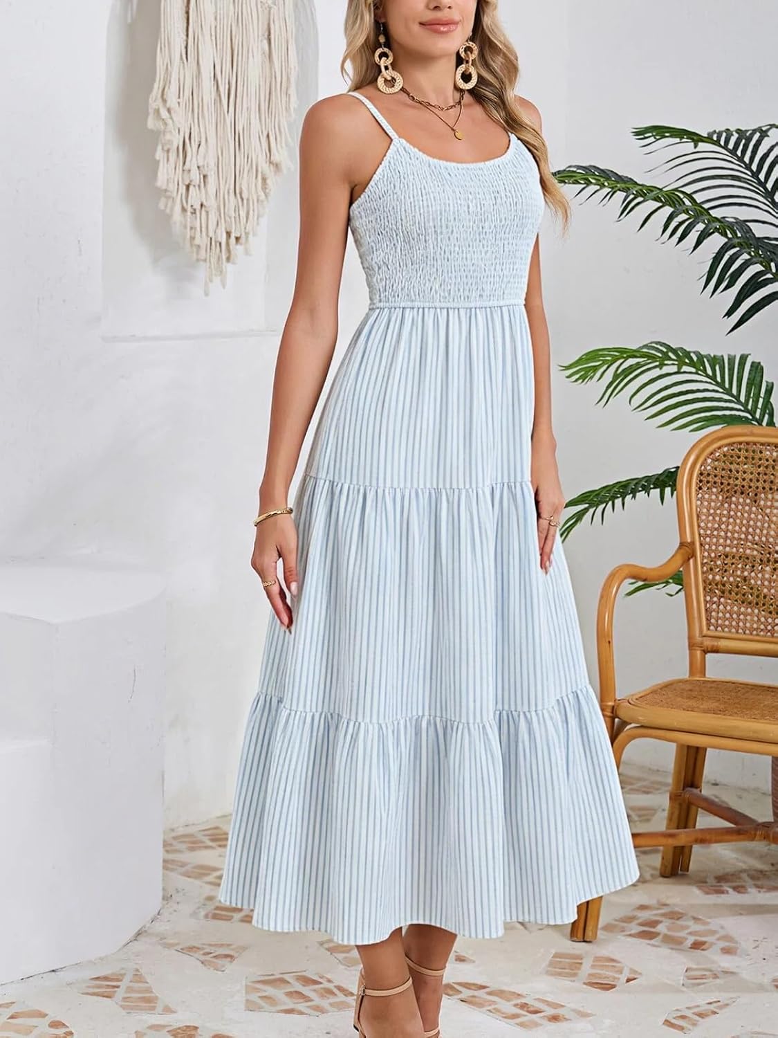 Women's 2026 Summer Spaghetti Strap Maxi Tiered Dress image 5