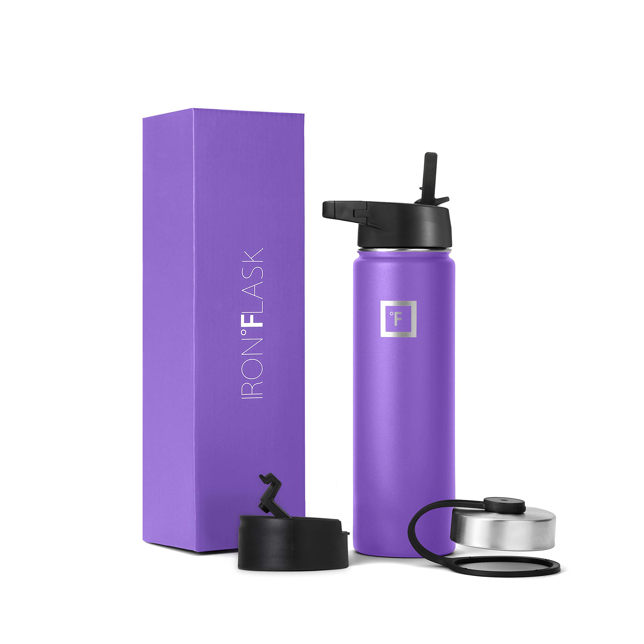 Iron Flask Sports Water Bottle - 22 Oz, 3 Lids (Straw Lid), Vacuum Insulated Stainless Steel, Hot Cold, Modern Double Walled, Simple Thermo Mug, Hydro Metal Canteen (Violet)