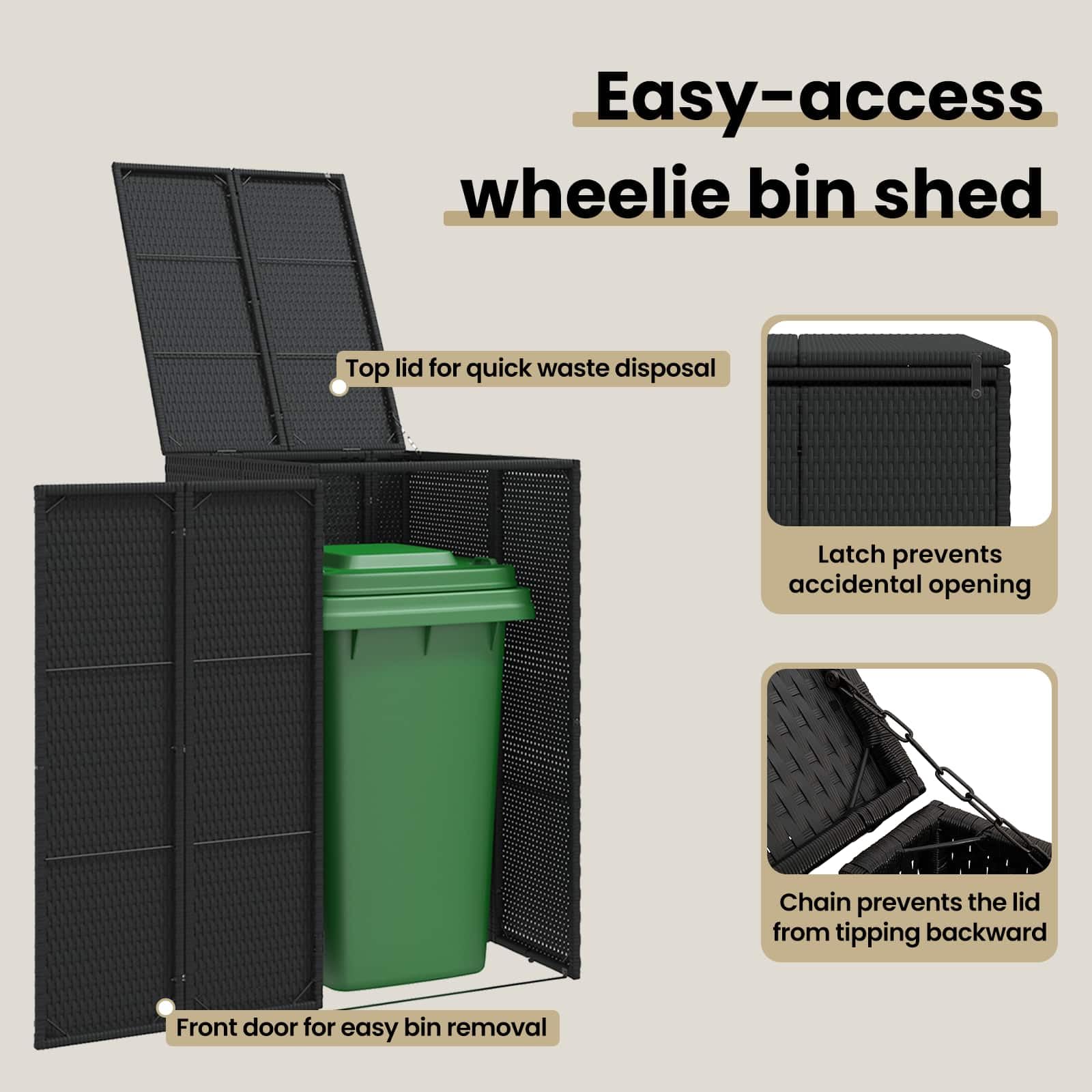 vidaXL Mülltonnenbox Schwarz 65 x 80 x 115 cm Polyethylen, Garten und Terrasse, moderner Lagerbehälter, wetterfester Box für Müll oder Terrassen-Zubehör