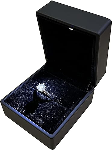 Miniatura 6 de Aiosa Caja de anillo LED, diseño de eslabones sin costuras, joyero, exhibición de joyas, para propuestas, compromisos, bodas, anillos de diamante