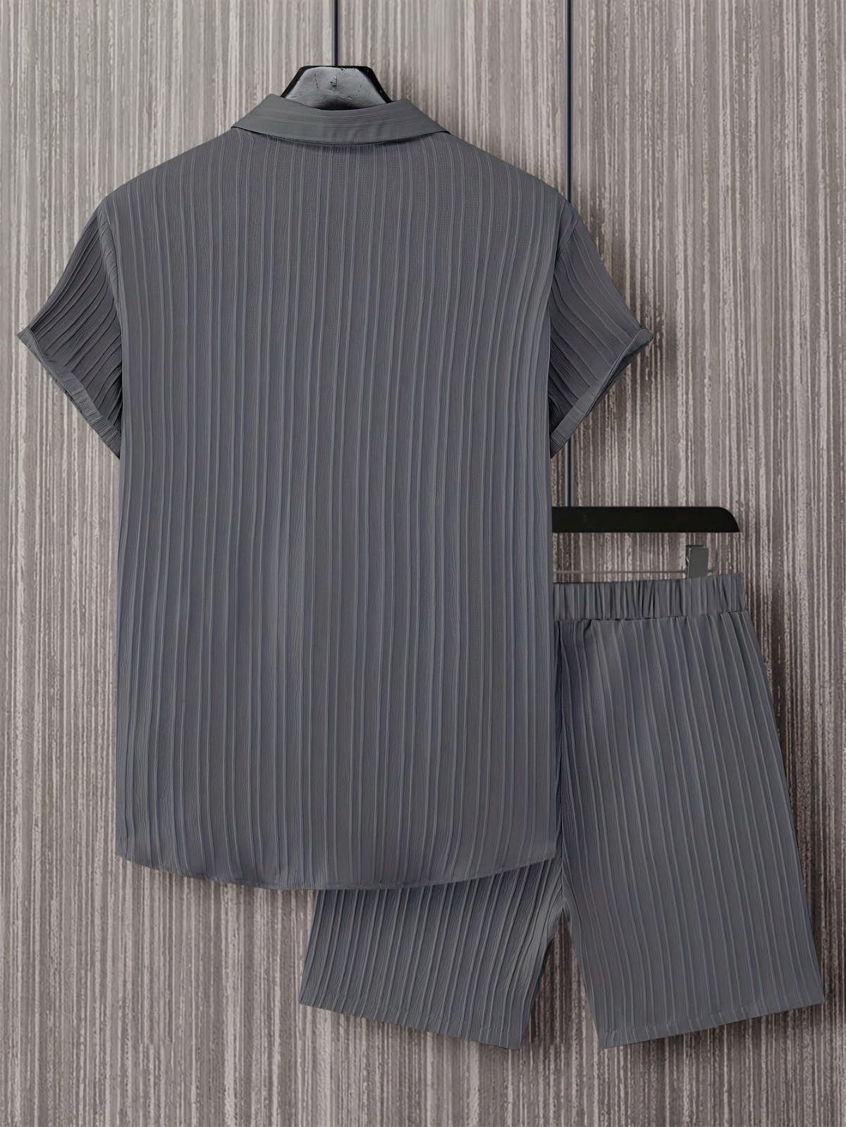 Conjunto corto de dos piezas para hombre, camisa con botones y pantalones cortos con cordón a juego, estilo casual para uso diario, viajes — view 6