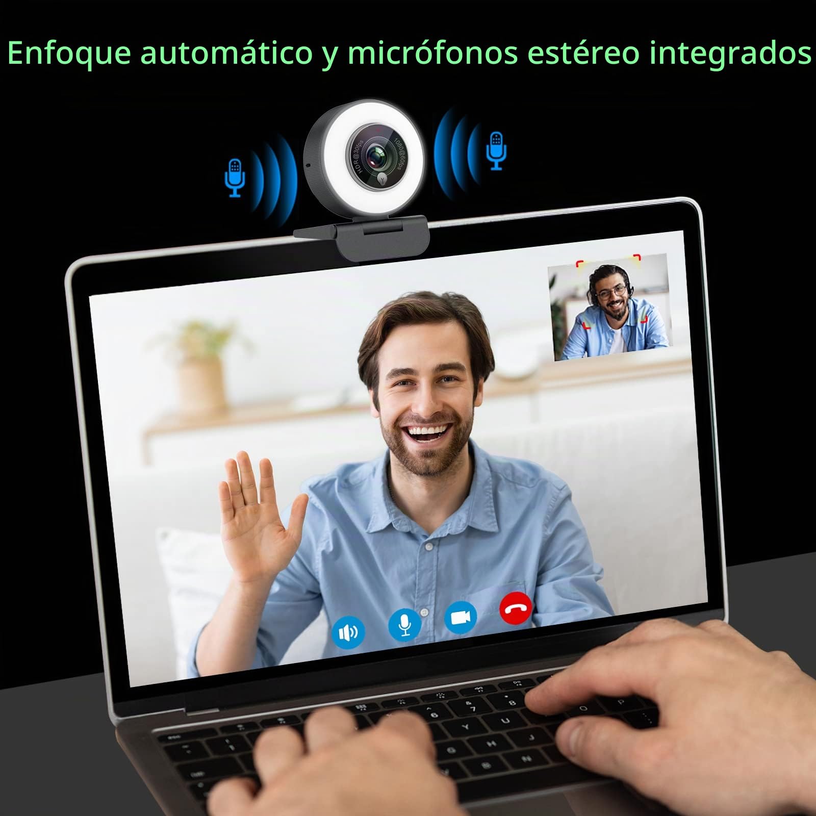 Angetube Webcam 1080p con Luz de Anillo para Streaming: Cámara Web USB 60FPS con micrófono-HDR-HD con corrección automática de la luz, con FOV Ajustable, para Equipos, Zoom, PC/Laptop/Mac/Desktop
