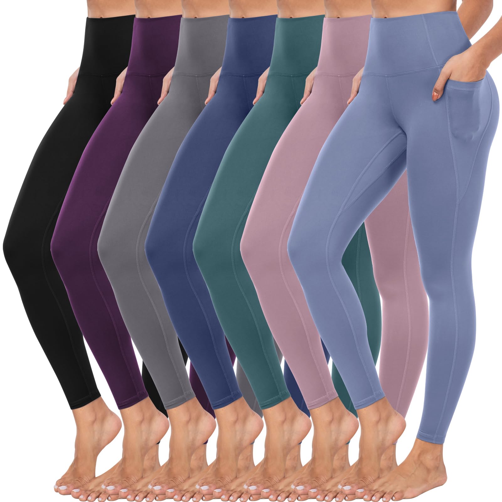 ATHVOTAR Leggings with Pockets for Women, 7 Packs High Waisted Workout Tummy Control Yoga Pants