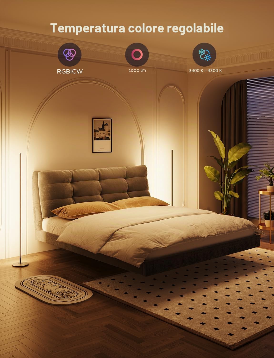 Govee LED Lampada da terra Nero, RGBIC Piantana Lampada da Terra Funziona con Alexa, Matter, APP, 16 Milioni Colori, Sincronizzazione Musicale, per Soggiorno, Camera da Letto, Ufficio, 2 Packung