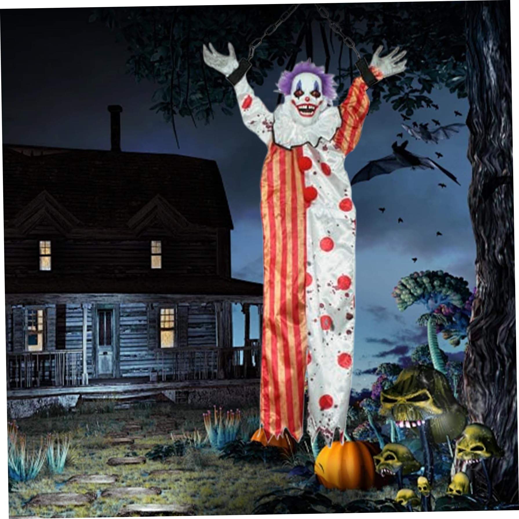Halloween Clown Animatronique, Accessoire extérieur Effrayant activé par Le Son