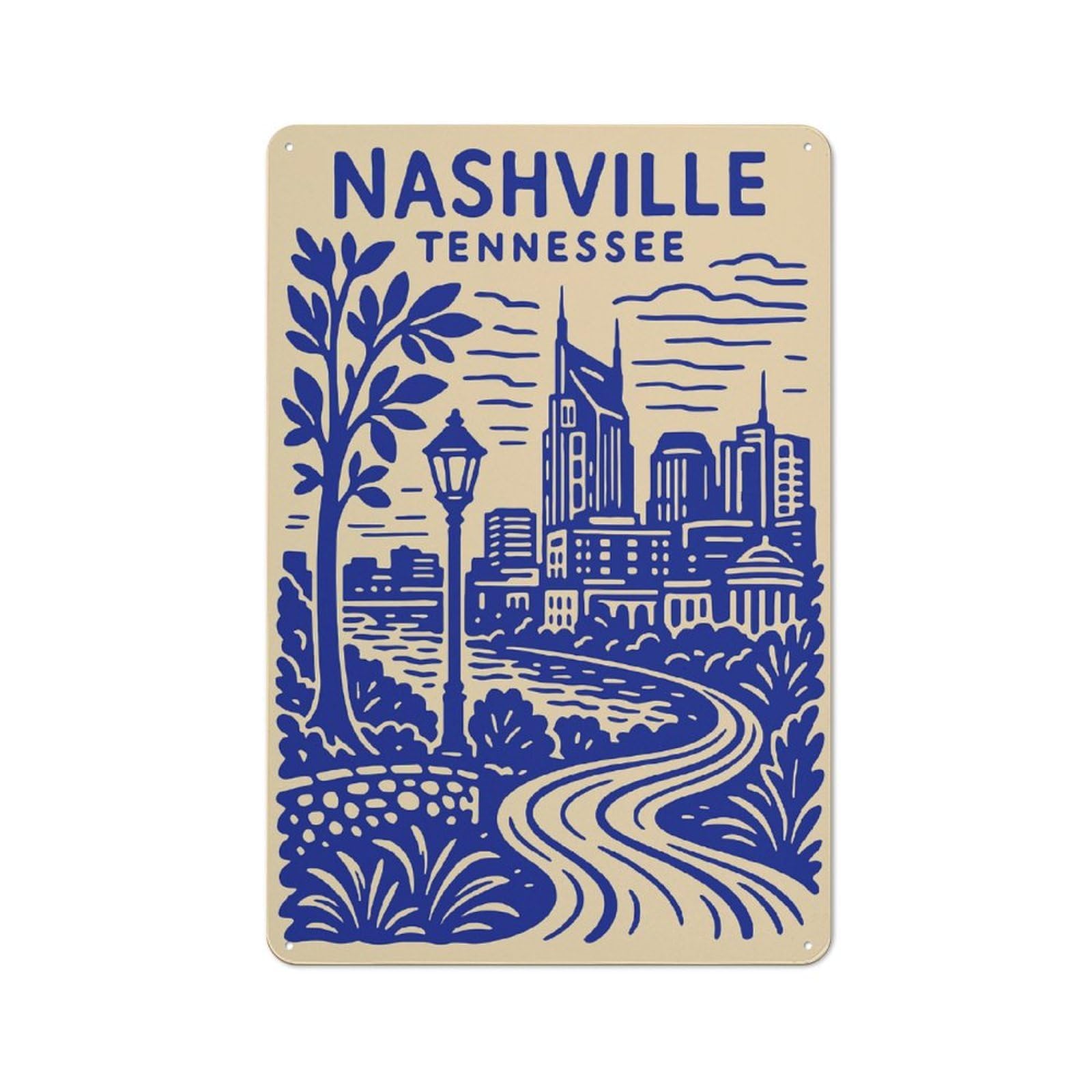 Nashville Tennessee Skyline Art Retro Metal Wall Decor 30x20cm, Retro Metal Sign for Garage, Hobby Room, Office Or Man Cave