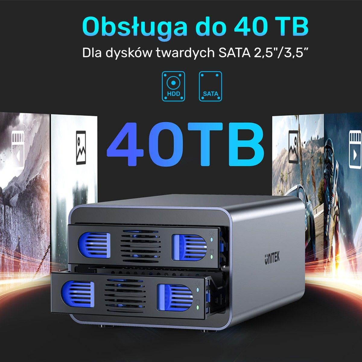 Obudowa dysku Unitek S1308A01-EU SATA 2,5/3,5" Dwie kieszenie do 40 TB