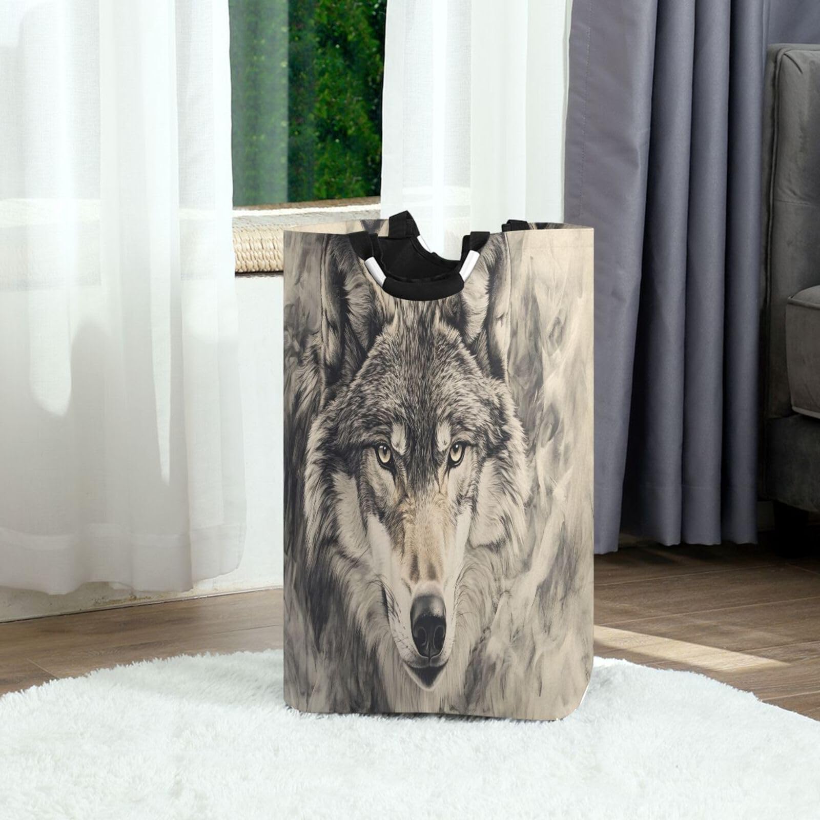 Jihqo Laundry Hamper Basket Dangerous Wolf Collapsible Nursery Storage Bin Waterproof Clothing Baskets for Home Bedroom Bathroom Washing Room