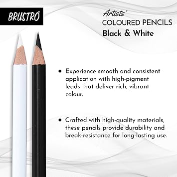 Brustro Artists B &W Coloured Pencils Set of 3 Whites and 3 Blacks