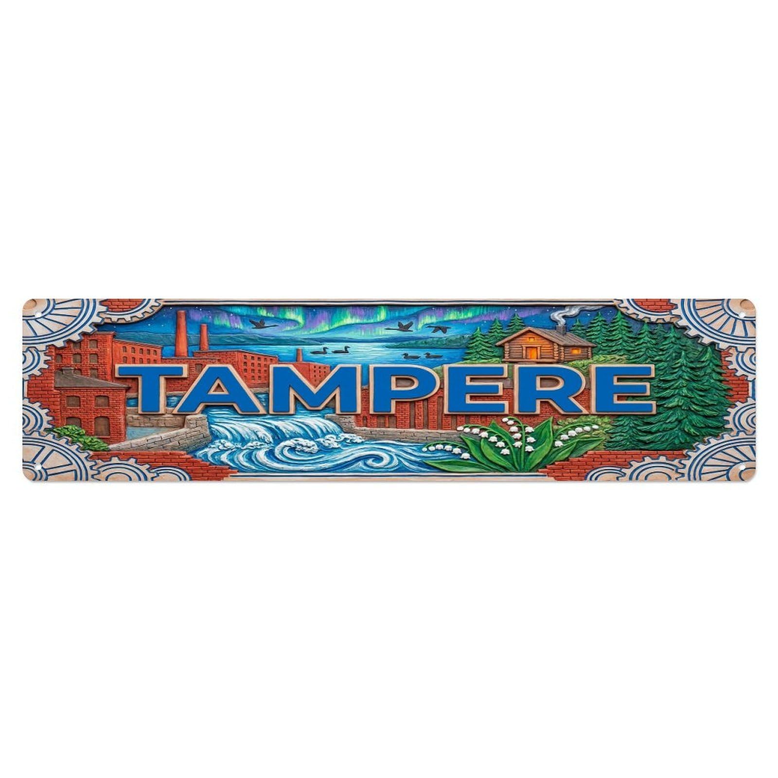 Cwbufd Vintage Style Vintage Tampere Finland Flag Pattern Vintage Metal Tin Sign Plaque Wall Decor For Cafe, Club Bar, Office, Garden Metal Poster 4X16inch