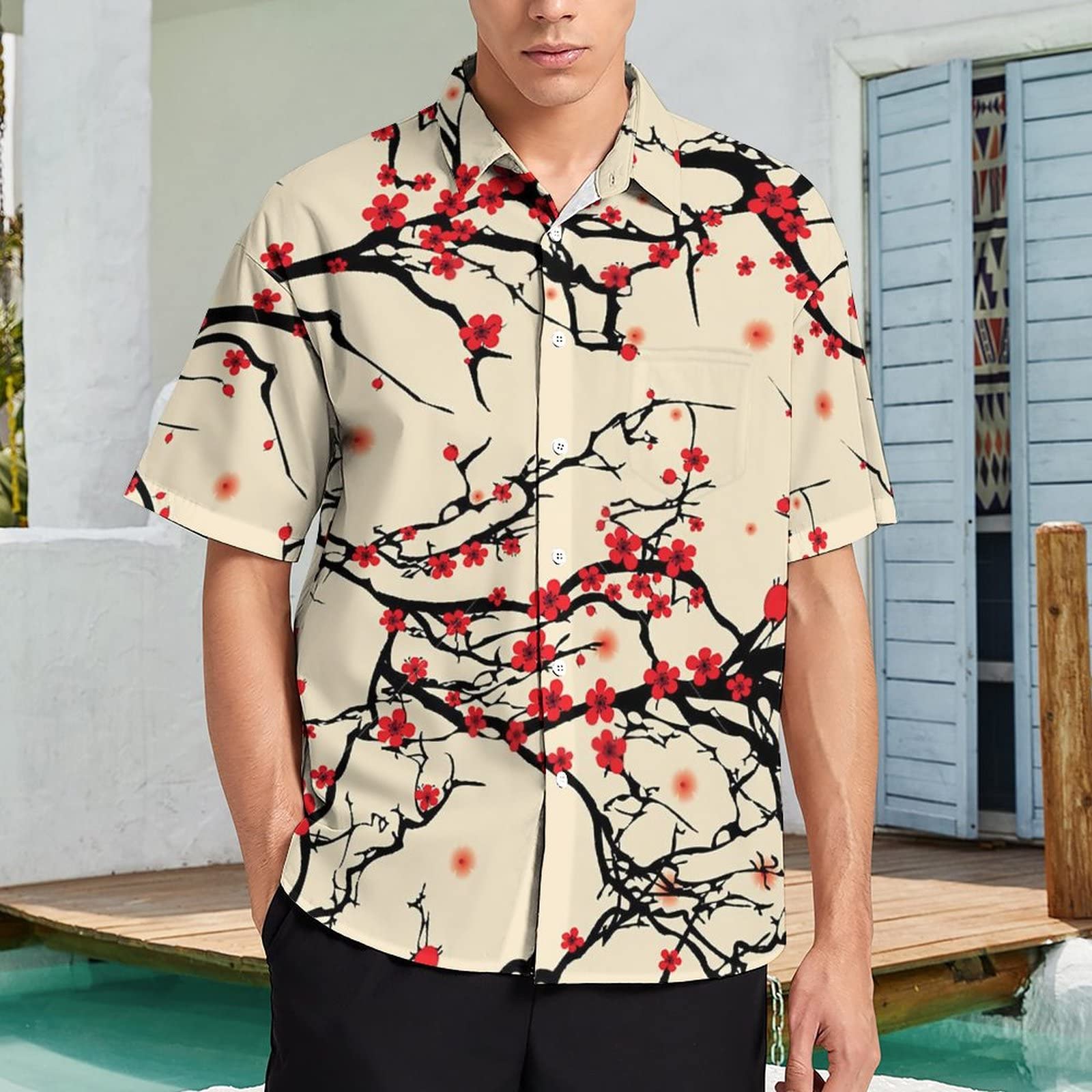 Amazon.co.jp: アロハシャツ 和柄 ウメ 梅の花 半袖シャツ メンズ  