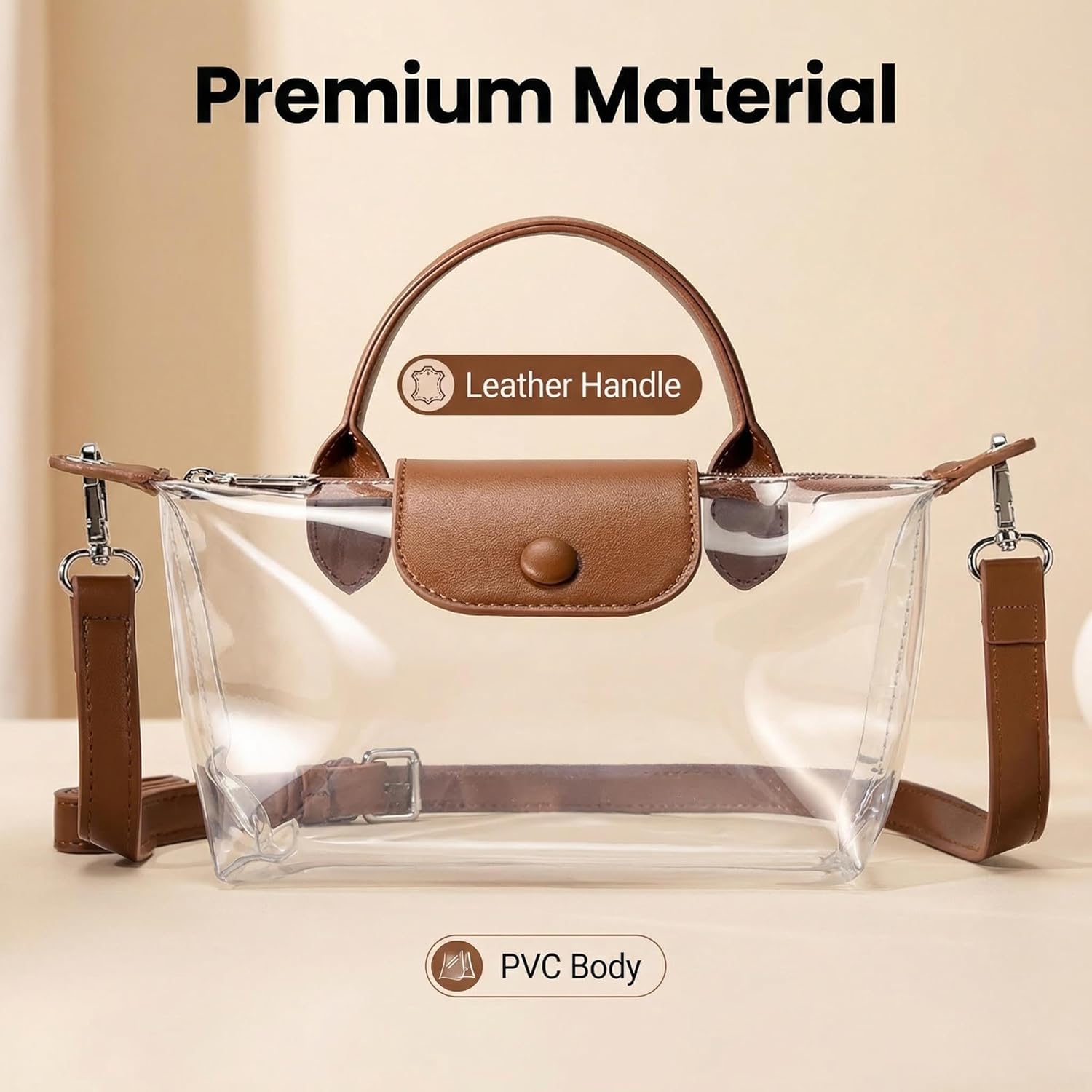 Clear Stadium Bag, Small Crossbody Clear Purse Handbags for Concerts Sports Events, Transparent Messenger Bag, No Smell