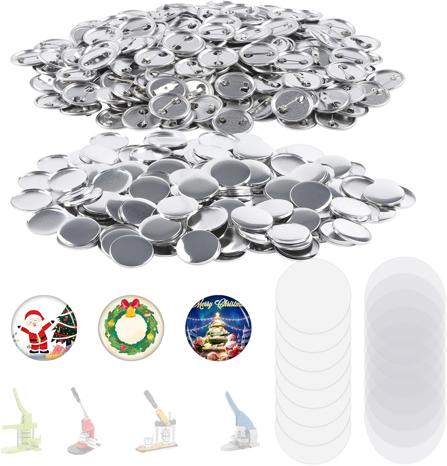 500 Sets Blank Metal Button Making Supplies Badge Parts, 32mm/1.25 inch Round Metal Button Kit for Button Maker Machine, Including Metal Shells Metal Back Cover Clear Film and Paper
