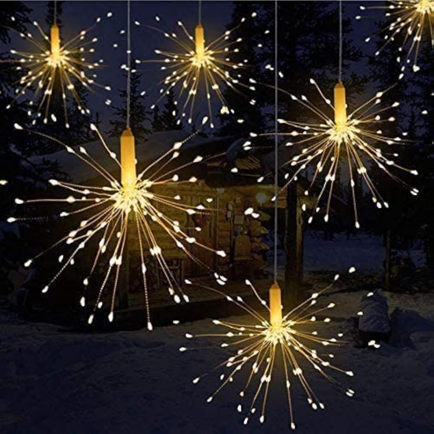 Luces de hadas LED, luces de hadas Qtiwe con luces de hadas navideñas remotas al aire libre con pilas, fuegos artificiales explosivos, blanco cálido (120 luces)