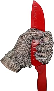 Stainless Steel Mesh Cut and Puncture Resistant 5 Finger Glove with Metal Clasp, Made in the USA, Sold by Each, Size S-XL (Medium)
