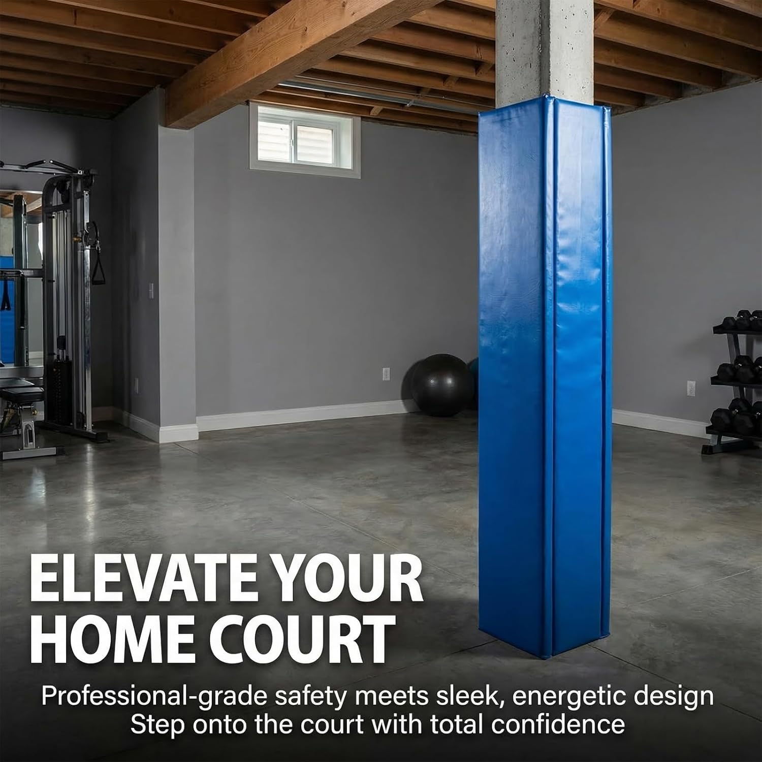 Basketball Pole Padding, Extra-Thick Basement Pole Padding, Square Basement Pole Cover for Basketball Hoops, Gyms, and Playgrounds, Easy to Install