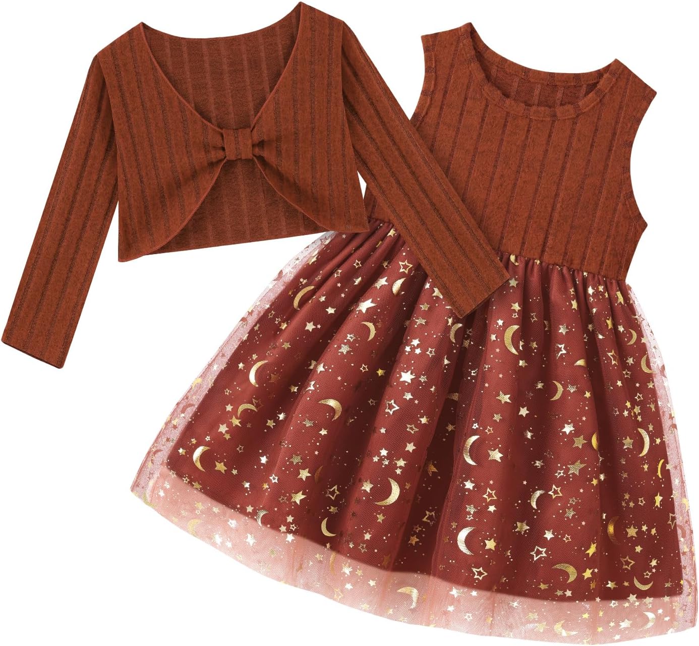 Toddler Girl Fall Dress Tulle Tutu Dress Little Girls Casual Party Outfits Sleeveless Dresses and Long Sleeve Cardigan Sets