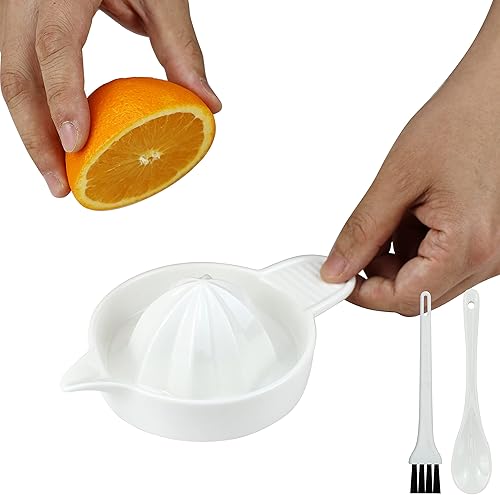 EIKS Exprimidor manual de cerámica para exprimir cítricos, limón, naranja, pomelos, frutas, paquete con cuchara y cepillo de limpieza