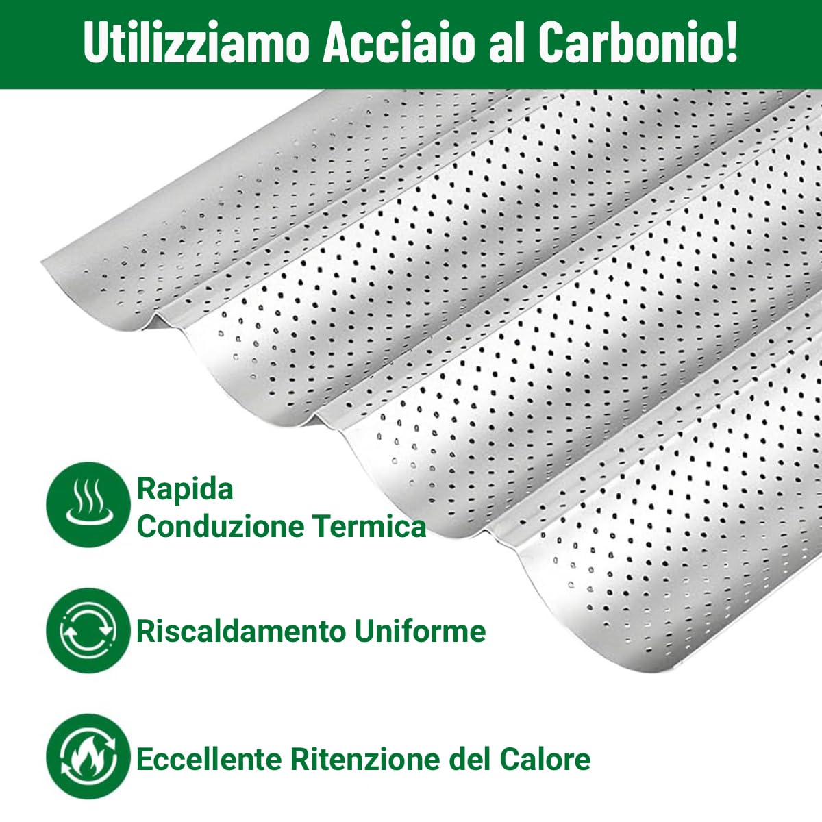 Amagabeli - Teglia da forno per baguette, 38,1 x 33 cm, per 4 pagnotte e baguette