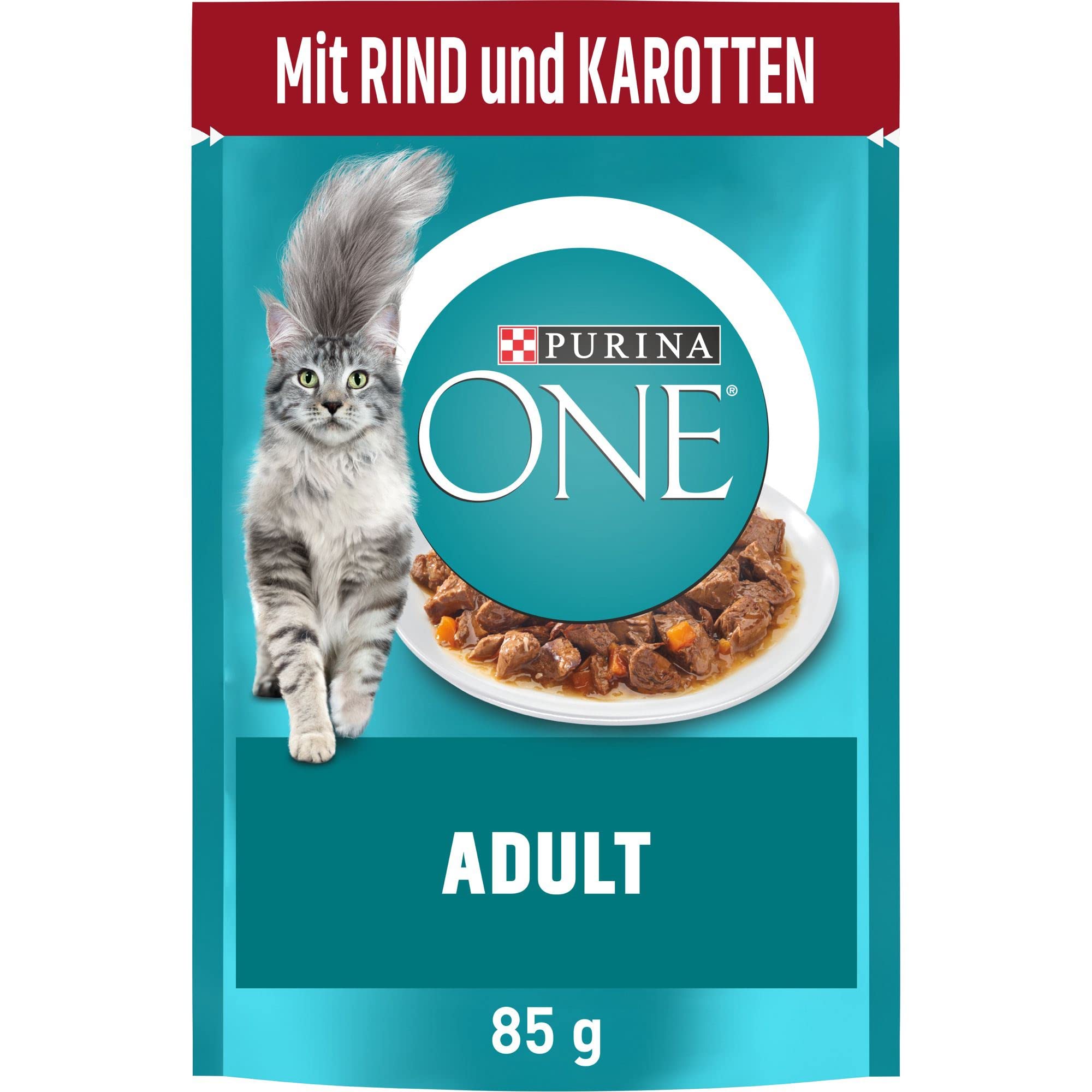 PURINA ONE Karma dla dorosłych mokra, delikatne kawałki w sosie z wołowiną, opakowanie 26 sztuk (26 x 85 g)