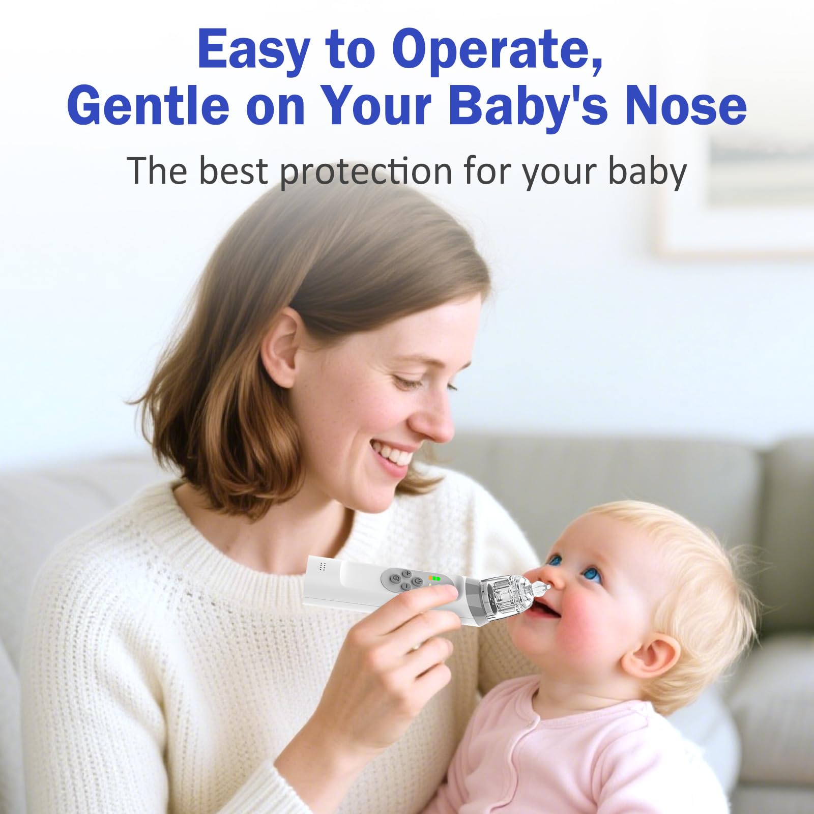 Aspiratore nasale per bambini, con 3 punte in silicone e 5 livelli di aspirazione regolabili, detergente per naso anti-riflusso con musica e leggero lenitivo, ricaricabile per neonati e bambini