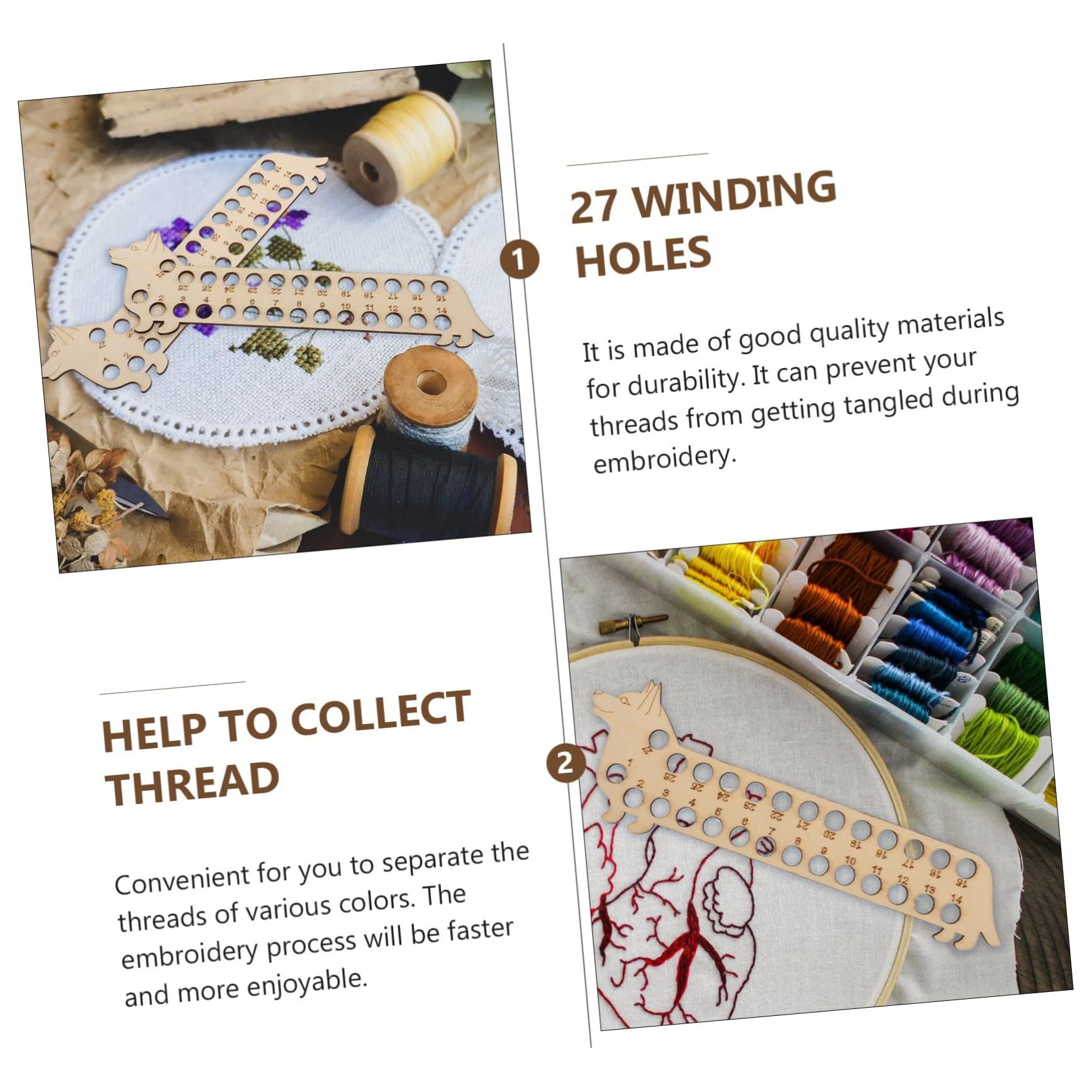 HOMSFOU 2pcs Dog Thread Winding Plates Smooth Surface Floss Bobbin Holders for Embroidery Durable Wood Thread Winders Tangle Storage for DIY Crafts