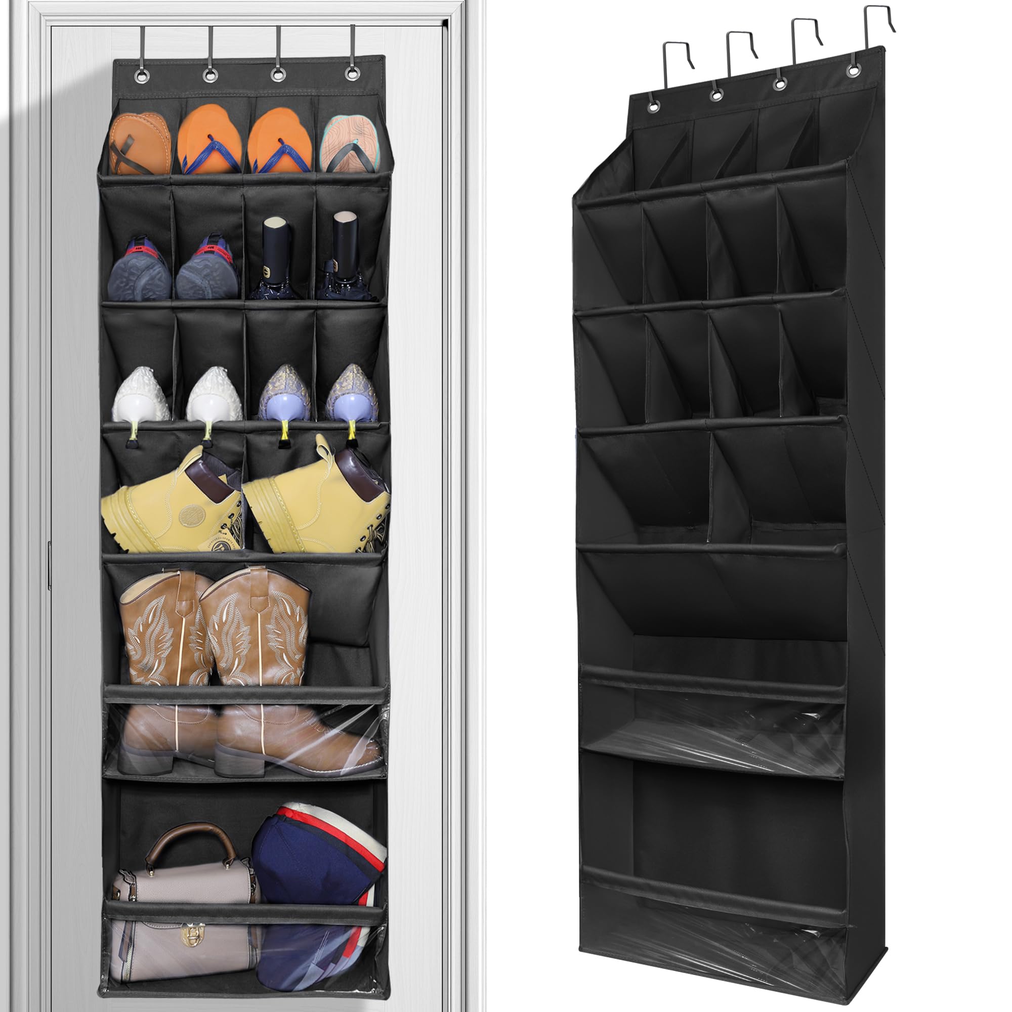 Organiseur de chaussures à suspendre à la porte, étagère à chaussures extra large et profonde, 16 poches profondes, rangement mural pour placard et porte étroite, organiseur de chaussures