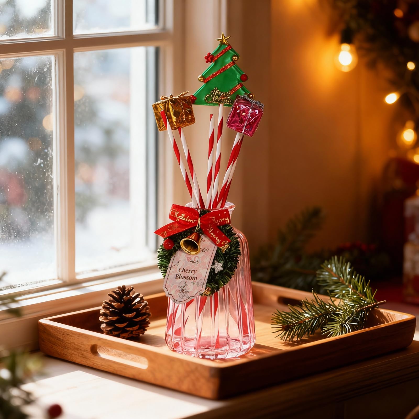 DIUFJAG 2 x 180 ml – Cherry Blossom/Osmanthus,Christmas Fioritura di Ciliegio Profumo per Ambienti con 12 Bastoncini,Natale Diffusore Profumo Ambiente per Bagno,Appartamento