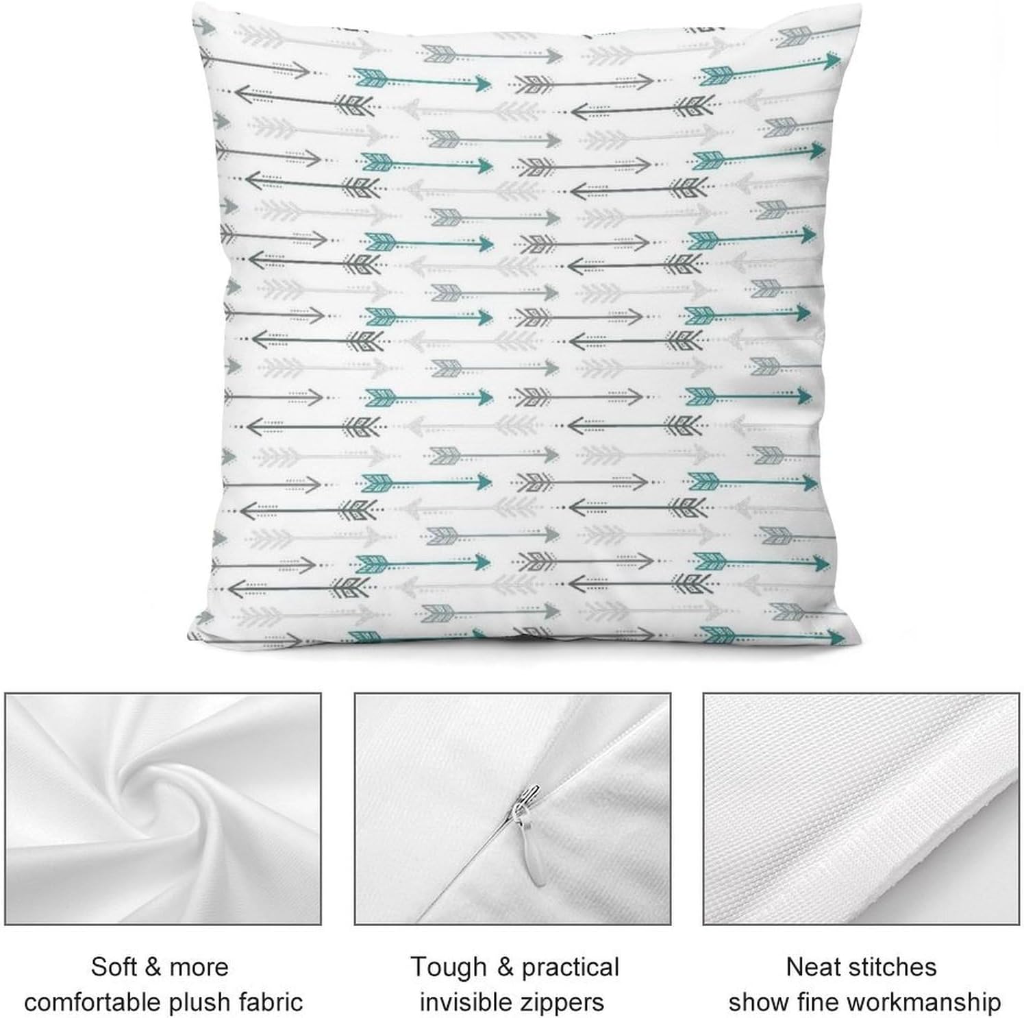 Retro Arrow Grey Teal Super Soft, Smooth and Comfortable Pillow Cover, Four Pillowcases 26 "x26