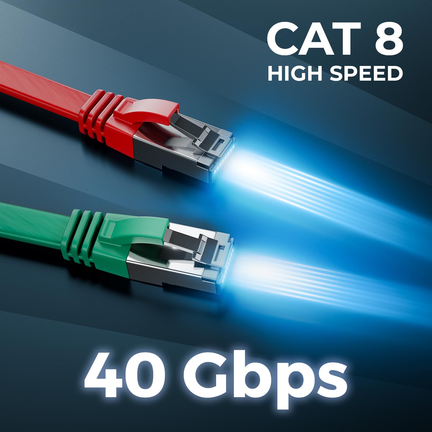 deleyCON 10x 2m CAT 8 Cable Red Plano (40 Gbit/s, Cobre) Gigabit Ethernet LAN - Cable Plano Delgado Largo - Conector RJ45 para CAT8 CAT7 CAT6 - Multicolor