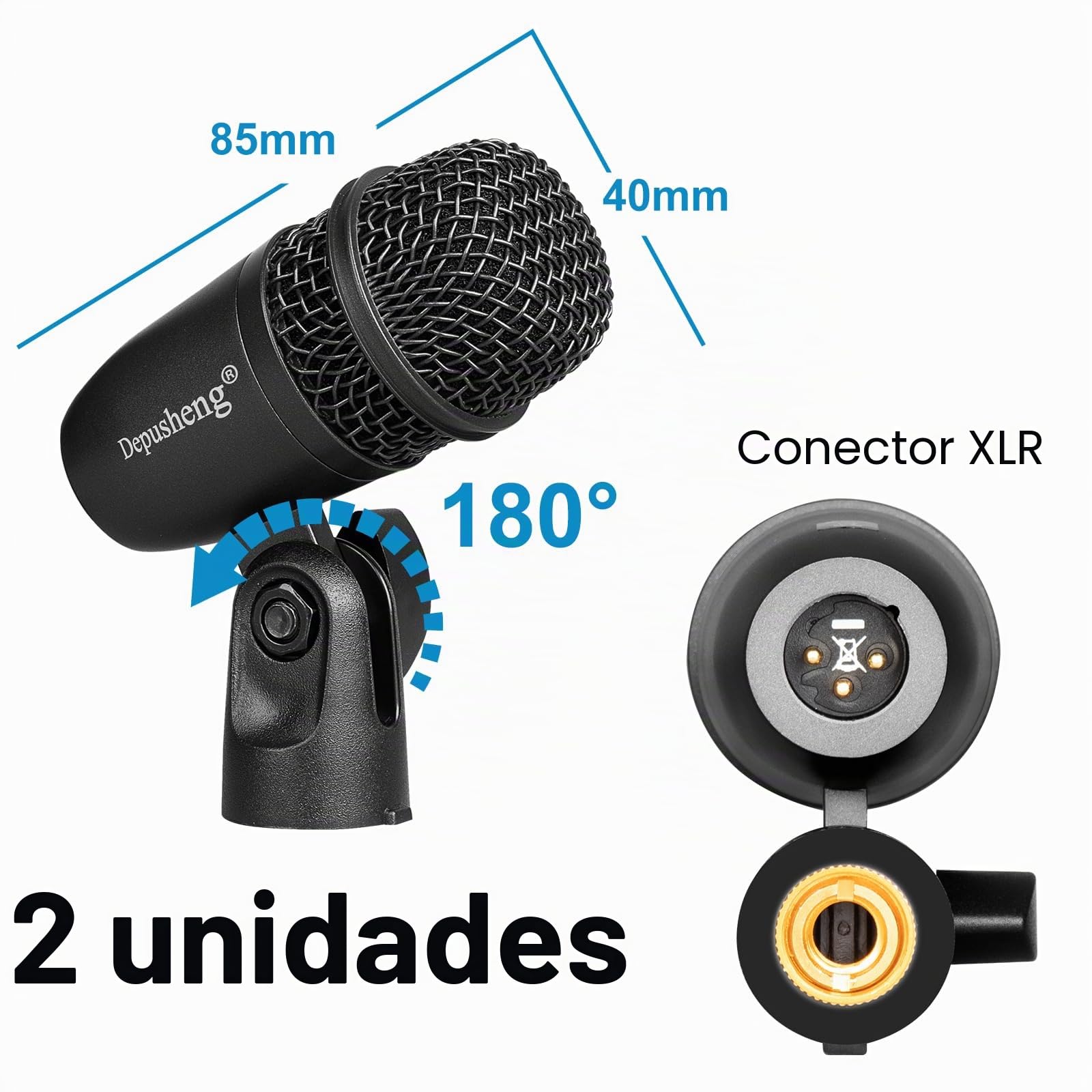 Depusheng Set de micrófono para batería de 5 piezas Con 3 micrófonos dinámicos de percusión y 2 micrófonos de condensador de percusión, Ideal para la grabación de instrumentos y la producción musical