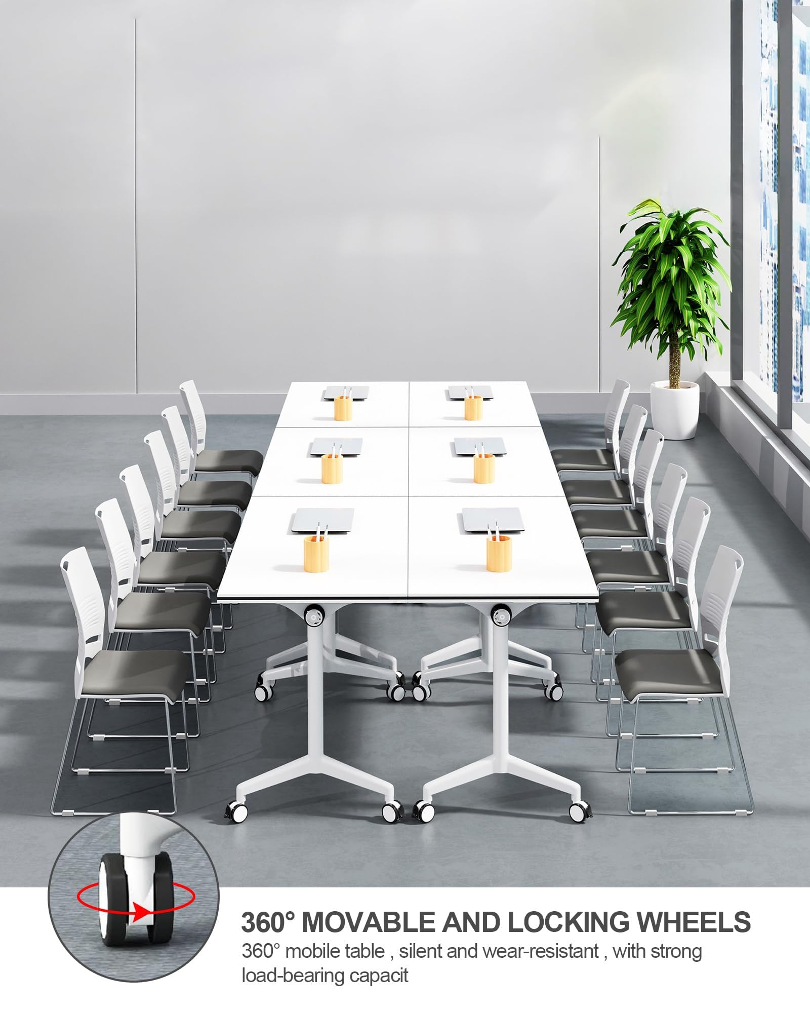 Mobiler Konferenztisch für Büros und Klassenzimmer, groß, rechteckig, Meeting-Seminartisch mit Rollen, ideal für Konferenzräume und Trainingsräume, Set mit 4 Tischen in Weiß, 120 x 50 cm