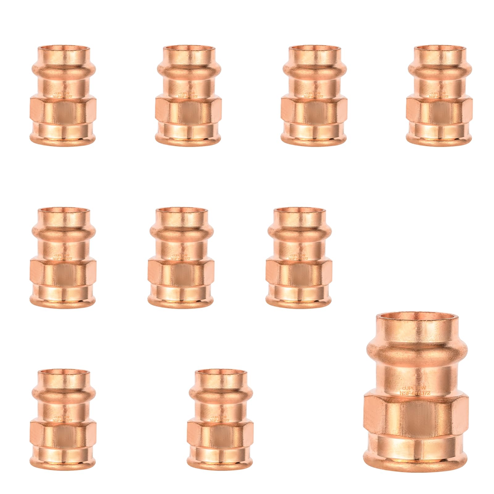 Paquete de 10 adaptadores de cobre EFIELD Press, ajuste a presión de 1/2 pulgada x adaptador de cobre hembra de 1/2 pulgada, diseño LBP