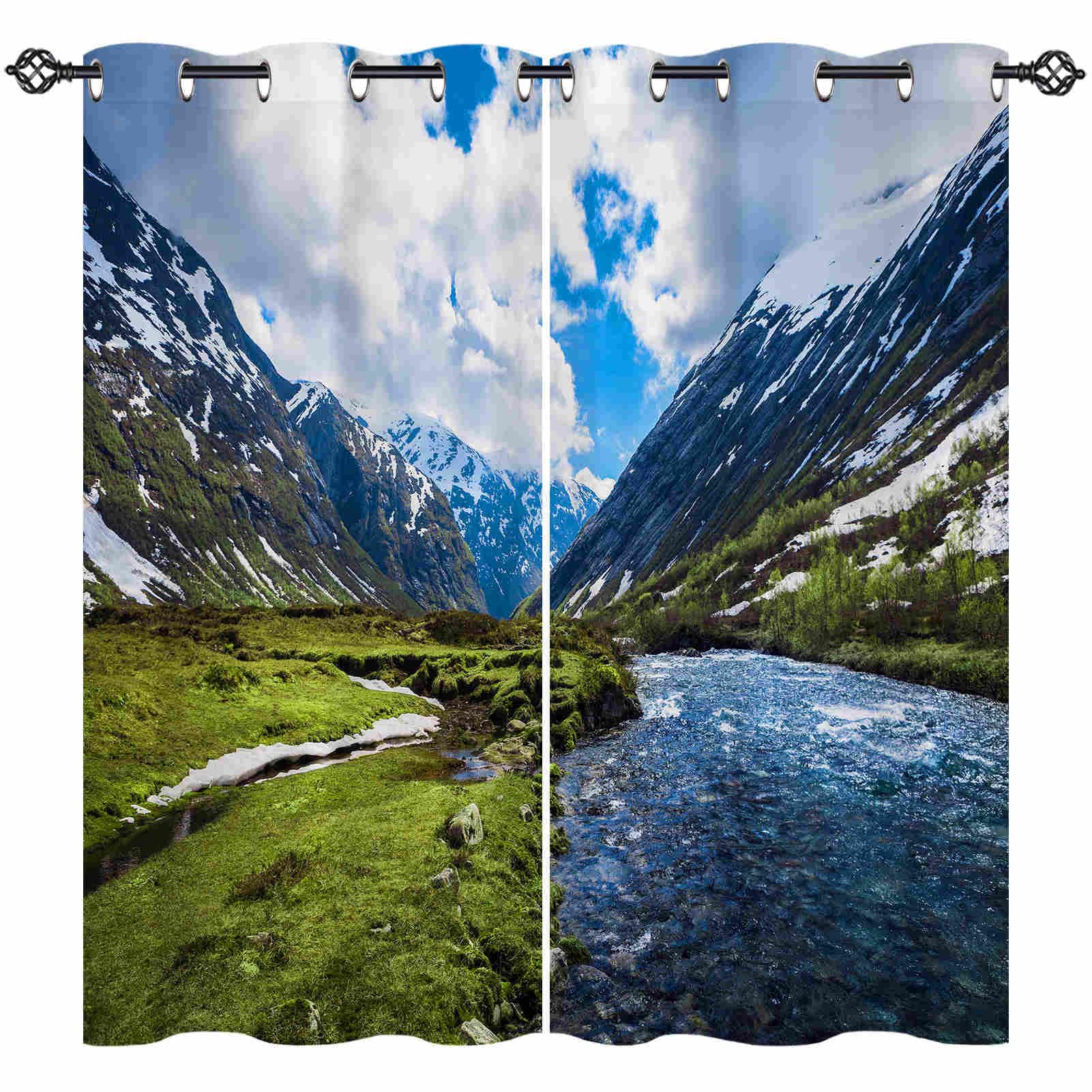 ANHOPE Snow Mountain Valley Blackout Eyelet Curtains 2 Panels W 55" x L 69"