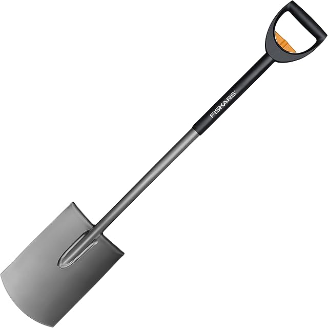 Fiskars Szpadel teleskopowy do lekkich gleb, Zaokrąglony, Długość 1,05 do 1,25 m, Wysokiej jakości stal borowa, Czarna/srebrna, SmartFit, 1000620