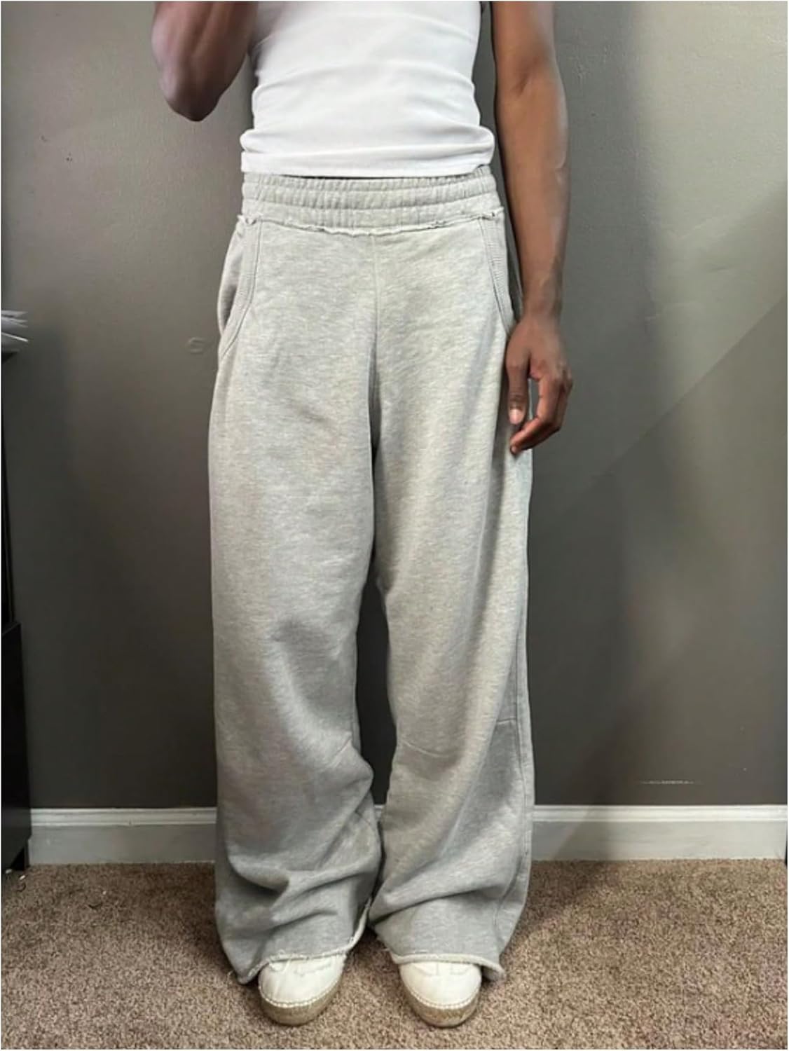 VIPWOLF Men's Stacked Baggy Sweatpants Drawstring Waist Straight Leg Track Pants Streetwear